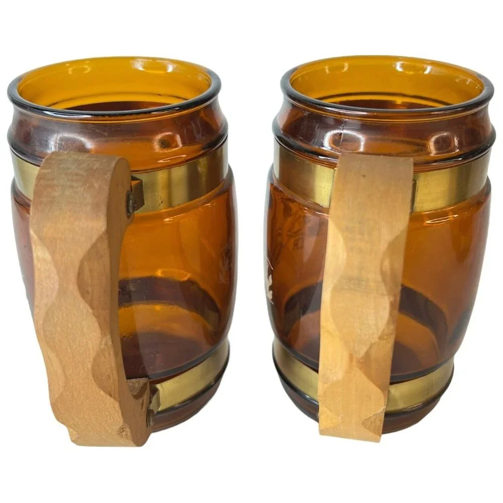 6 SiestaWare‎ Western Roundup Barrel Mug Wood Handle Wagon Wheel Skull CampFire